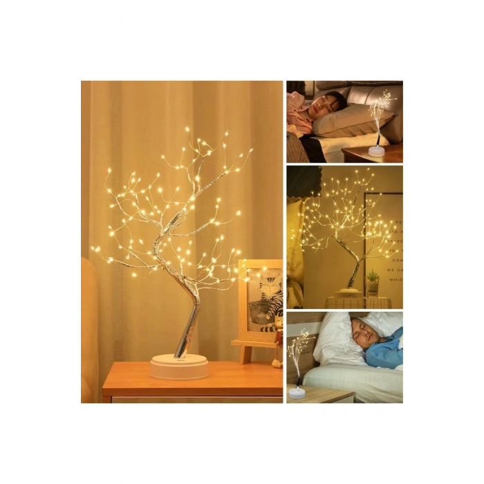 Masaüstü Peri Ağaç LED Lamba – Gün Işığı Rengi, 3 Kademeli Işık Ayarlı, Şarjlı Dekoratif Ortam Aydın