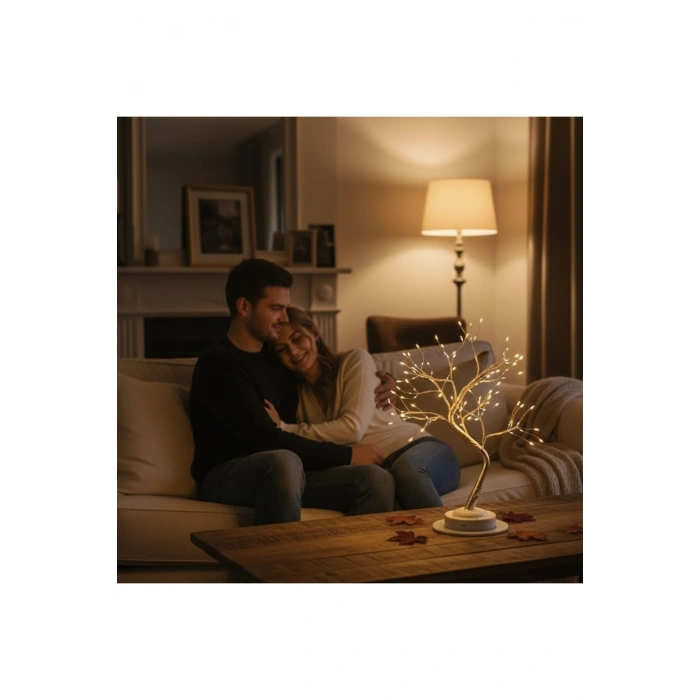 Masaüstü Peri Ağaç LED Lamba – Gün Işığı Rengi, 3 Kademeli Işık Ayarlı, Şarjlı Dekoratif Ortam Aydın
