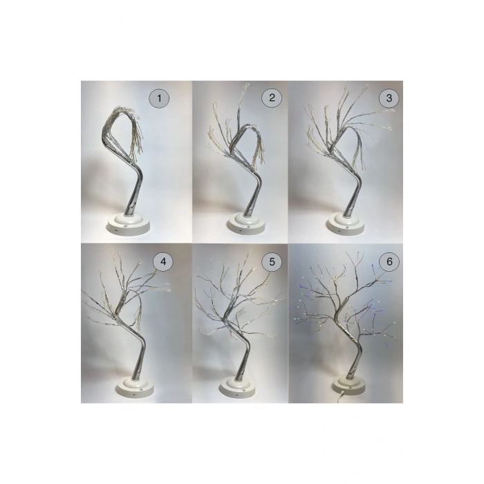 Masaüstü Peri Ağaç LED Lamba – Gün Işığı Rengi, 3 Kademeli Işık Ayarlı, Şarjlı Dekoratif Ortam Aydın