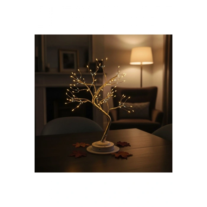 Masaüstü Peri Ağaç LED Lamba – Gün Işığı Rengi, 3 Kademeli Işık Ayarlı, Şarjlı Dekoratif Ortam Aydın