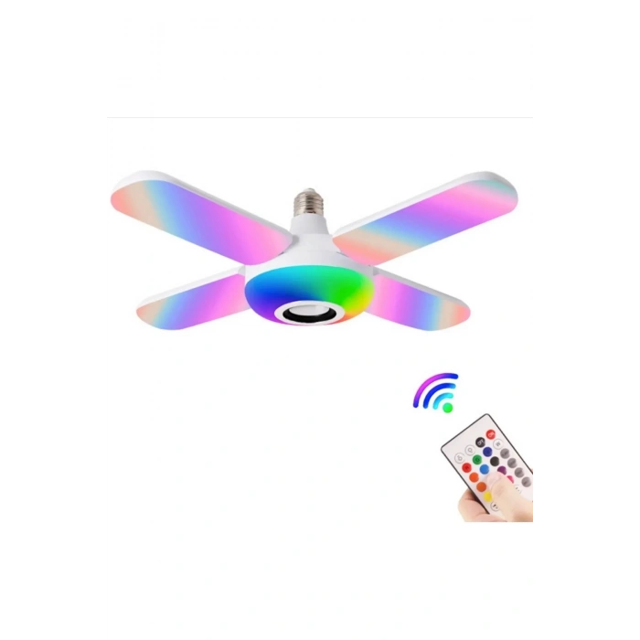 Lamba 4 Kanatlı E27 Duya Takılan Kumandalı Katlanabilir Led Müzik Lamba Işığı Avize Bluetooth Hoparl