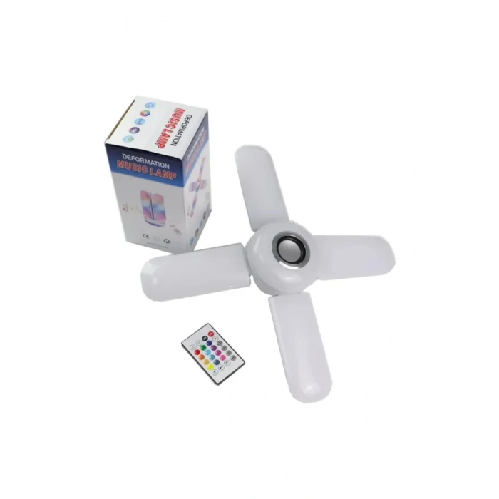 Lamba 4 Kanatlı E27 Duya Takılan Kumandalı Katlanabilir Led Müzik Lamba Işığı Avize Bluetooth Hoparl