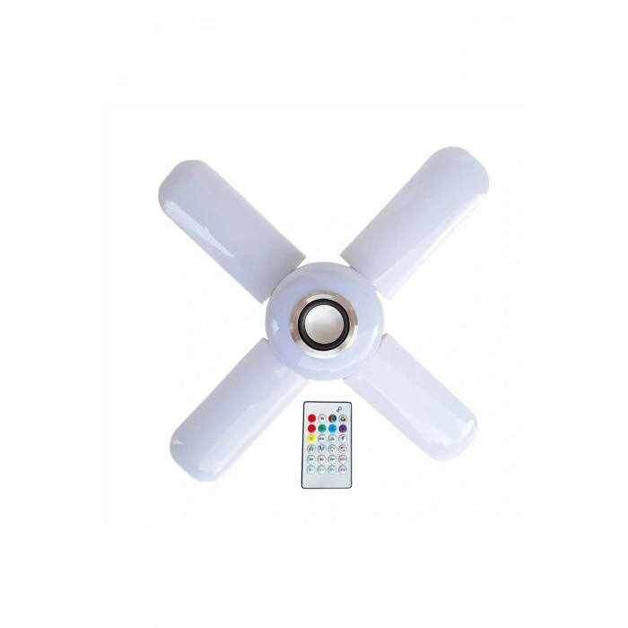 Lamba 4 Kanatlı E27 Duya Takılan Kumandalı Katlanabilir Led Müzik Lamba Işığı Avize Bluetooth Hoparl