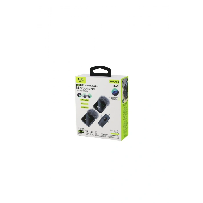 3İN1 KABLOSUZ İKİLİ YAKA MİKROFON TÜYLÜ DİJİTAL EKRAN LİGHTNİNG - TYPE-C - 3.5MM GİRİŞ 5.0V / 1A BWM