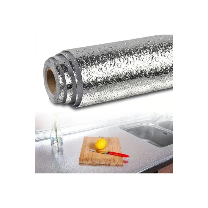 Rulo Gümüş Alüminyum Folyo Duvar Kağıdı, Kendinden Yapışkanlı Raf İçi, Su Geçirmez Folyo 2 mt x 60