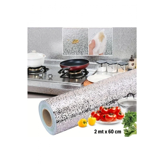 Rulo Gümüş Alüminyum Folyo Duvar Kağıdı, Kendinden Yapışkanlı Raf İçi, Su Geçirmez Folyo 2 mt x 60