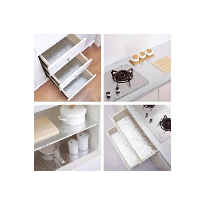 Rulo Gümüş Alüminyum Folyo Duvar Kağıdı, Kendinden Yapışkanlı Raf İçi, Su Geçirmez Folyo 2 mt x 60