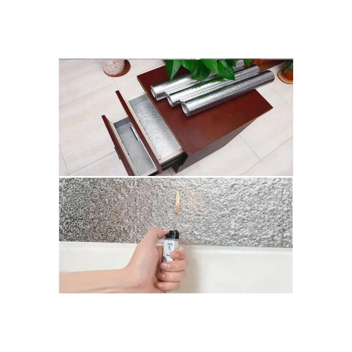 Rulo Gümüş Alüminyum Folyo Duvar Kağıdı, Kendinden Yapışkanlı Raf İçi, Su Geçirmez Folyo 2 mt x 60