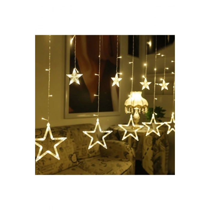 Kumandalı Yıldız Figürlü 12 Sarkıtlı 120 LED Uzaktan Kumandalı Dekor Işık – Masaüstü ve Ortam Aydınl