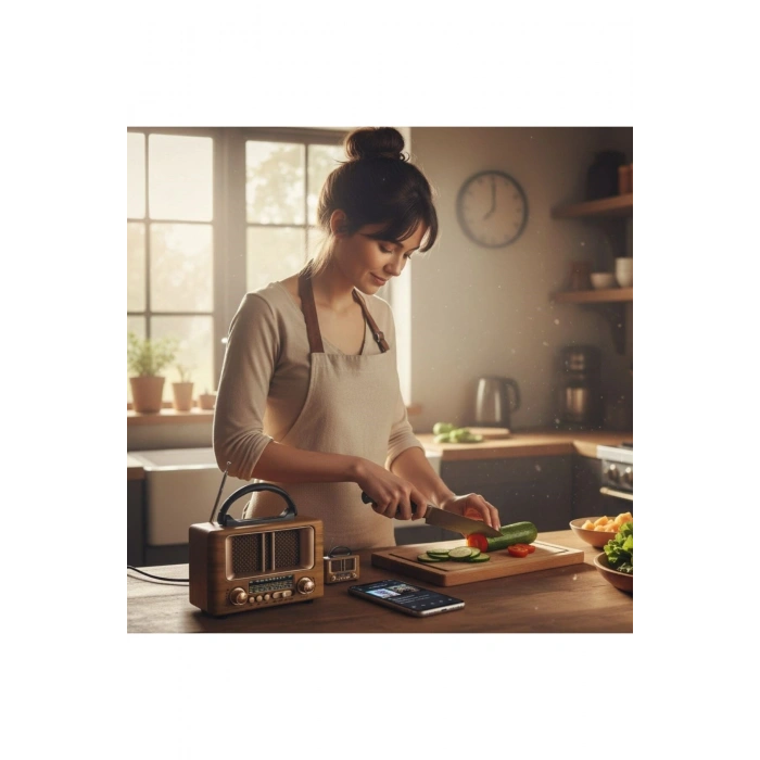 Küçük Mini Boy Retro Ahşap Tasarım Bluetooth Hoparlörlü Radyo – FM/AM Destekli, Şarjlı ve Taşınabili