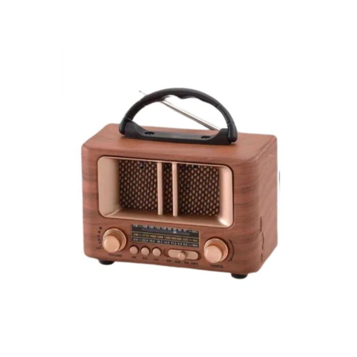 Küçük Mini Boy Retro Ahşap Tasarım Bluetooth Hoparlörlü Radyo – FM/AM Destekli, Şarjlı ve Taşınabili