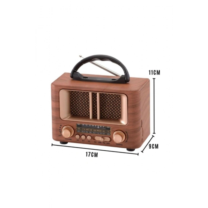 Küçük Mini Boy Retro Ahşap Tasarım Bluetooth Hoparlörlü Radyo – FM/AM Destekli, Şarjlı ve Taşınabili