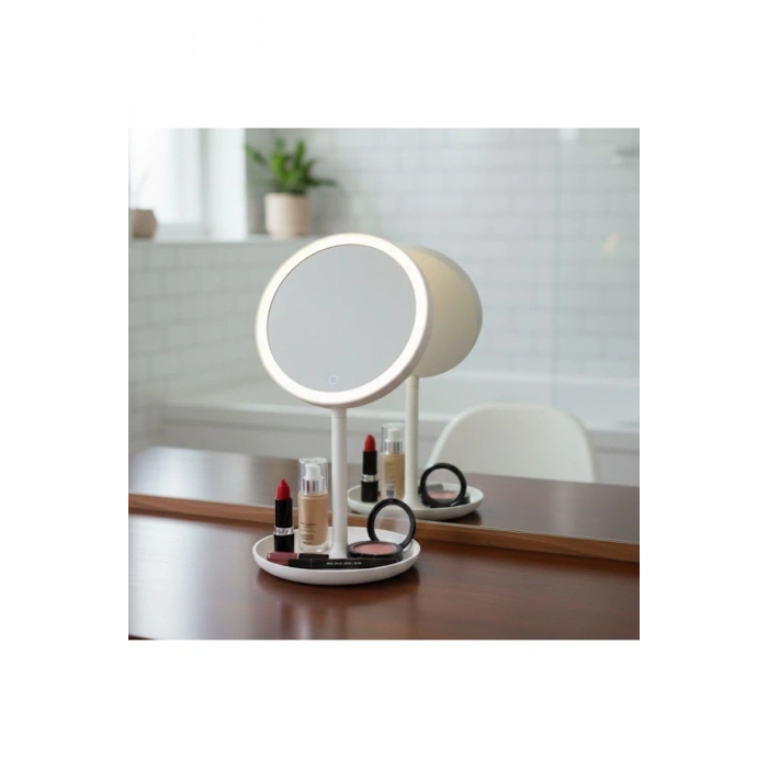 LED Işıklı Yuvarlak Makyaj Aynası – Dokunmatik Ayarlanabilir Işık Tonlu, 360 Derece Döner Masaüstü P