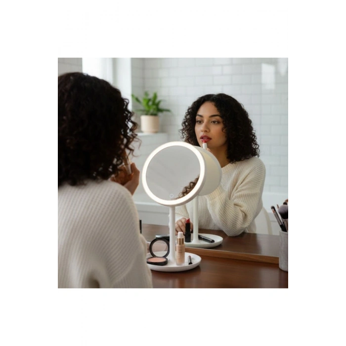 LED Işıklı Yuvarlak Makyaj Aynası – Dokunmatik Ayarlanabilir Işık Tonlu, 360 Derece Döner Masaüstü P