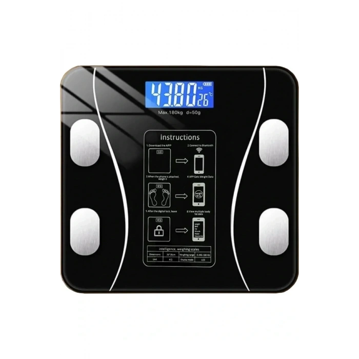 Yağ Ölçer Fonksiyonlu Dijital Baskül Elektronik Tartı Akıllı Bluetooth Lcd Dijital Ekran Ev Vücut (5