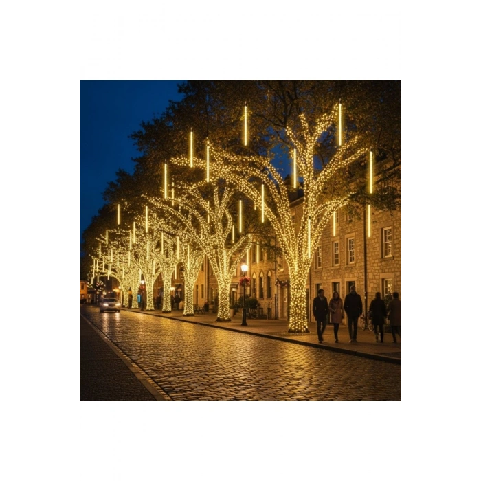 10'lu 45 cm Plastik Meteor LED USB 2M Kablo Sarı Renk Ağaç Işığı – Renk Değiştiren Asmalı D