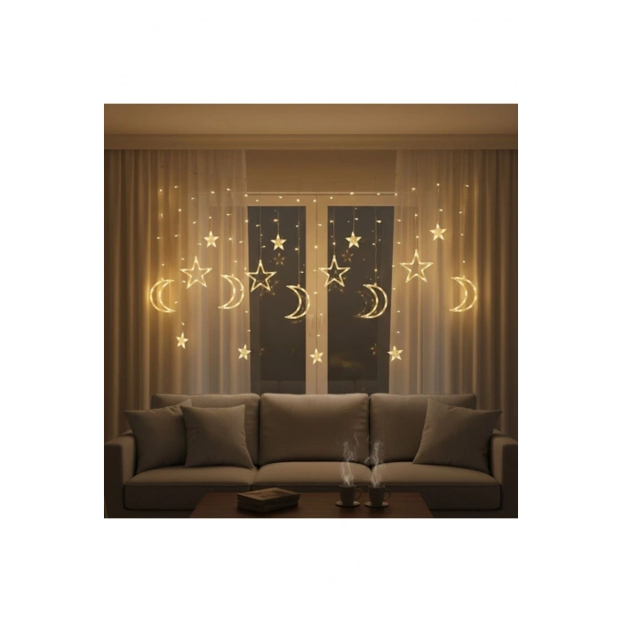 Ay ve Yıldız Figürlü Kumandalı 12 Sarkıtlı 120 LED Dekor Işık – Dekoratif Ortam ve Masaüstü Aydınlat