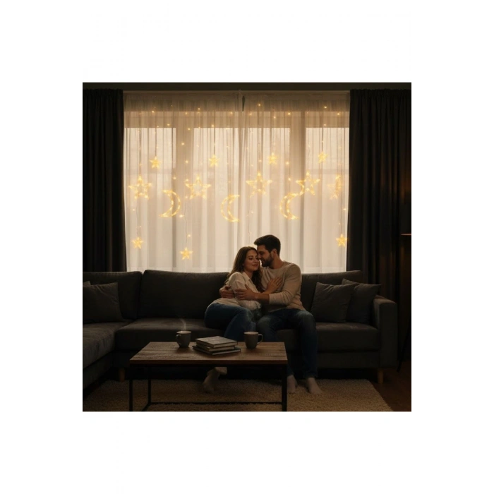 Ay ve Yıldız Figürlü Kumandalı 12 Sarkıtlı 120 LED Dekor Işık – Dekoratif Ortam ve Masaüstü Aydınlat