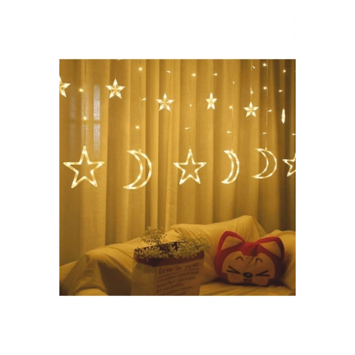 Ay ve Yıldız Figürlü Kumandalı 12 Sarkıtlı 120 LED Dekor Işık – Dekoratif Ortam ve Masaüstü Aydınlat
