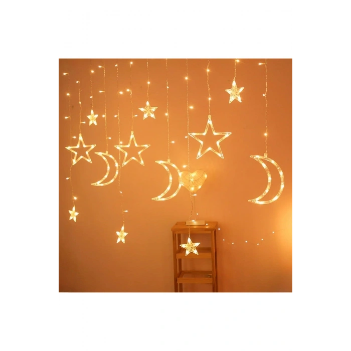 Ay ve Yıldız Figürlü Kumandalı 12 Sarkıtlı 120 LED Dekor Işık – Dekoratif Ortam ve Masaüstü Aydınlat