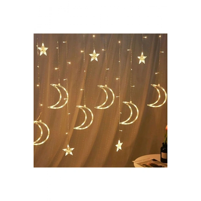Ay ve Yıldız Figürlü Kumandalı 12 Sarkıtlı 120 LED Dekor Işık – Dekoratif Ortam ve Masaüstü Aydınlat