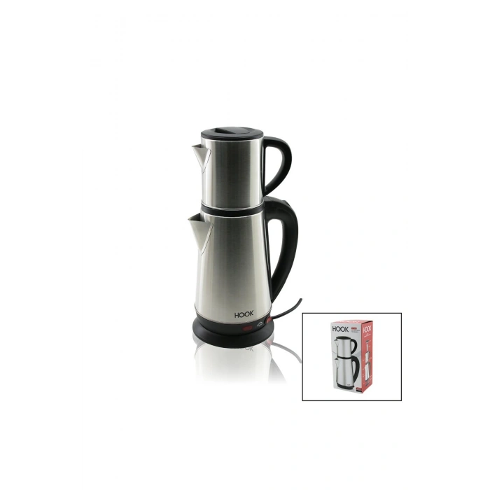 ELEKTRİKLİ ÇAY MAKİNESİ ÇAYCI SET 1.8LT SU ISITICI PLS.+ 0.8LT DEMLİK ÇELİK TABAN 1800W 360 DERECE G