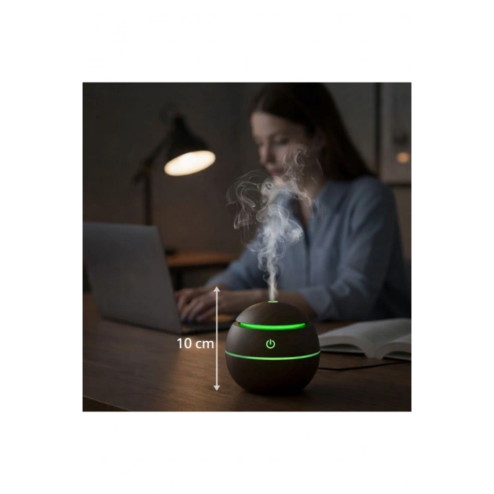 Küre Model Akasya Renk Hava Nemlendirici – Ultrasonik Soğuk Buhar Makinesi, LED Işıklı Masaüstü Oda