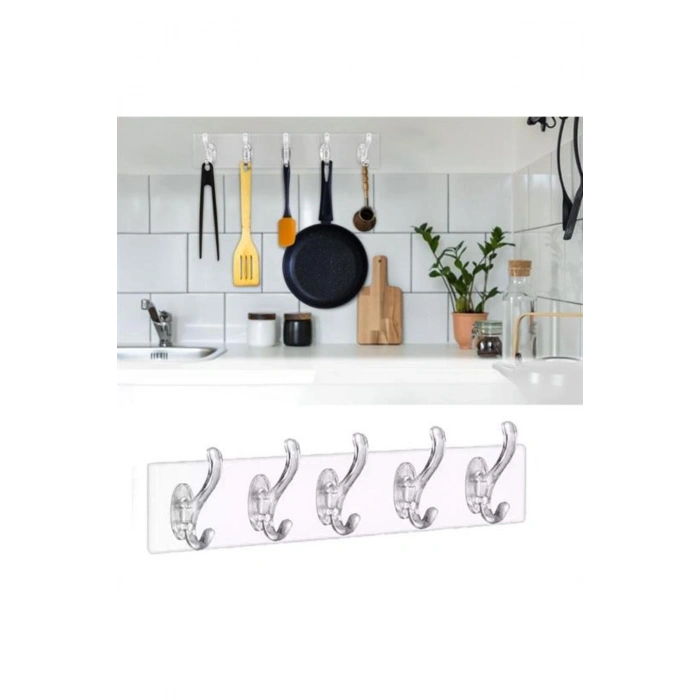 5li Güçlü Yapışkanlı Şeffaf Duvar Askısı Banyo Mutfak Düzenleyici Pratik Askılık (5324)