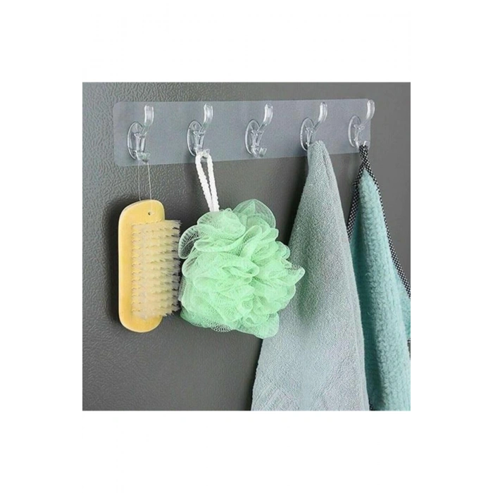 5li Güçlü Yapışkanlı Şeffaf Duvar Askısı Banyo Mutfak Düzenleyici Pratik Askılık (5324)