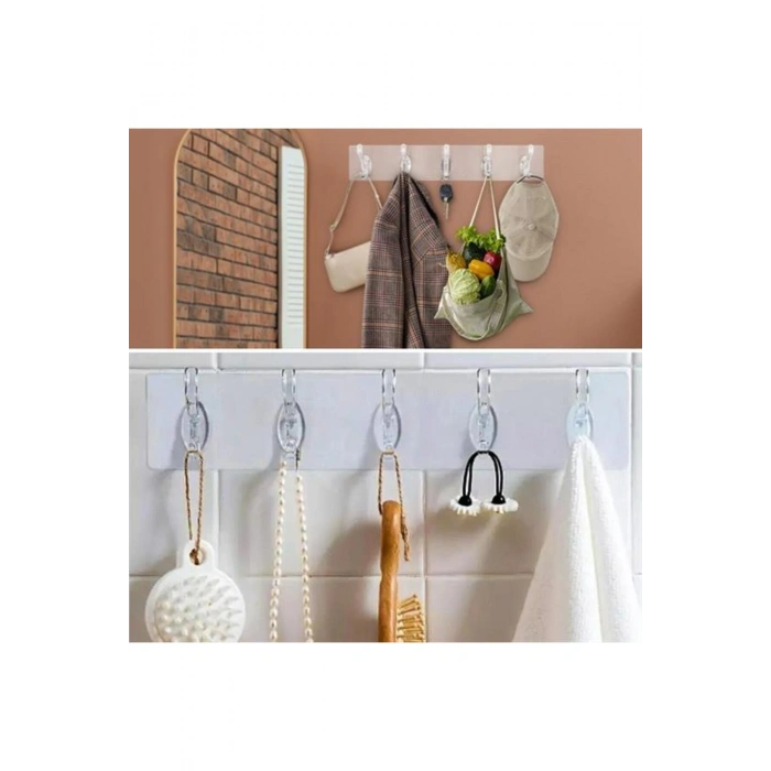 5li Güçlü Yapışkanlı Şeffaf Duvar Askısı Banyo Mutfak Düzenleyici Pratik Askılık (5324)