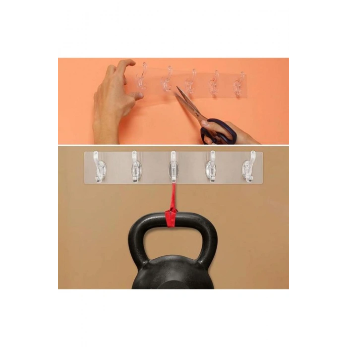 5li Güçlü Yapışkanlı Şeffaf Duvar Askısı Banyo Mutfak Düzenleyici Pratik Askılık (5324)