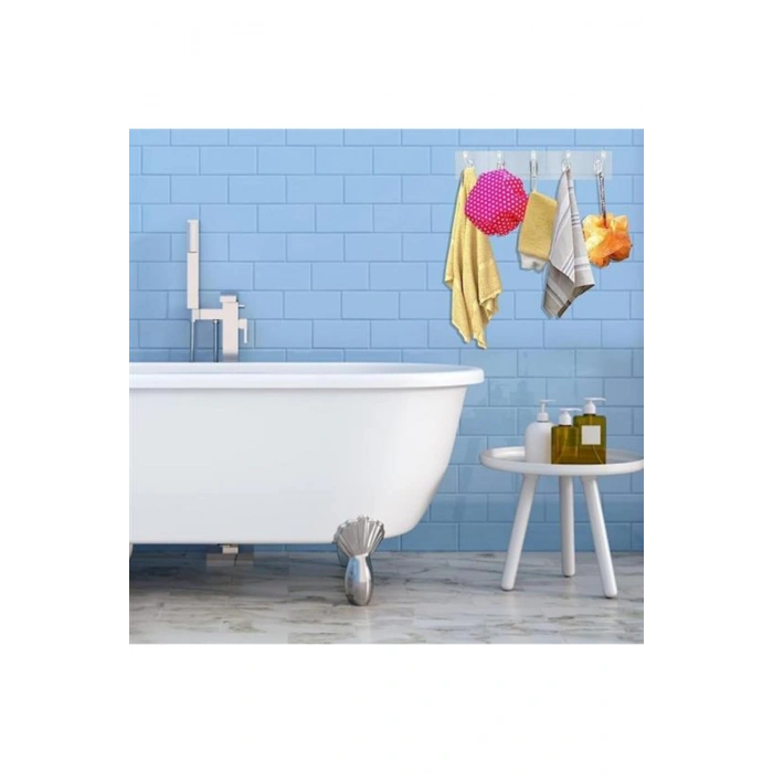 5li Güçlü Yapışkanlı Şeffaf Duvar Askısı Banyo Mutfak Düzenleyici Pratik Askılık (5324)