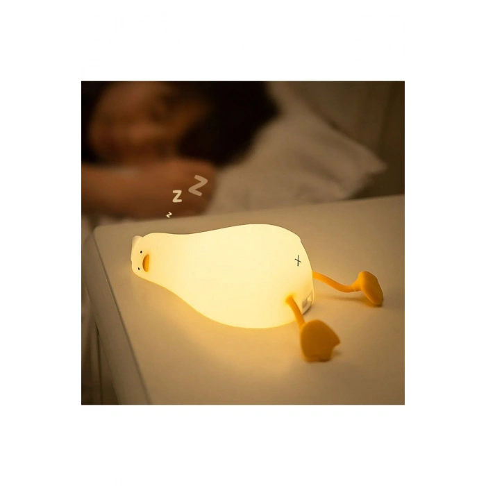 5 Farklı Renk Modlu Tembel Ördek Figürlü Pofuduk LED Gece Lambası–Yumuşak Dokulu Çocuk Odası ve Deko