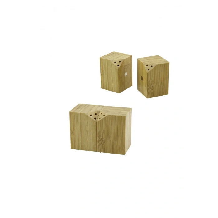5X5CM--Y:7CM 2PCS MIKNATISLI İKİZ AHŞAP BAMBU BAHARATLIK - TUZLUK (5324)