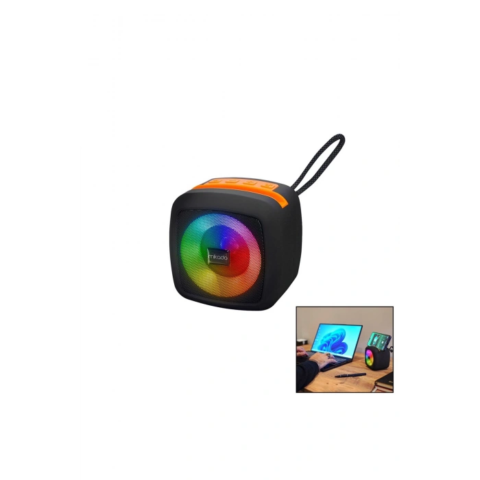 SİYAH KABLOSUZ HOPARLÖR - SPEAKER TAŞINABİLİR IŞIKLI USB ŞARJLI BT - TF CARD 10 MT MENZİL 1200mAH Pİ