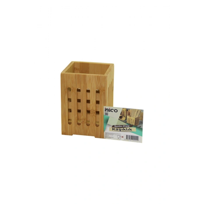 BÜYÜK - PENCERELİ KARE=10X10CM AHŞAP BAMBU KAŞIKLIK ORGANİZER (5324)