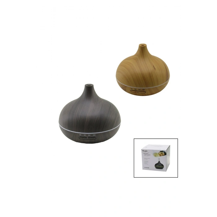 AHŞAP DESENLİ 500ML FİŞ ŞARJLI - KUMANDALI - LED IŞIK HALKASI HAVA NEMLENDİRİCİ BUHAR MAKİNE - KOKU