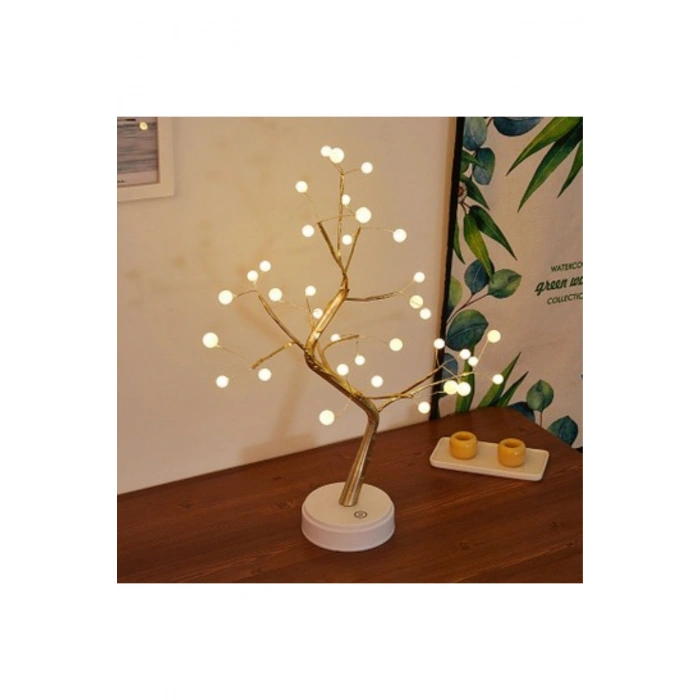 Masaüstü Boncuklu Şarjlı Ağaç Lamba – 3 Kademeli Dokunmatik Işık, Dekoratif LED Masaüstü Ortam Aydın
