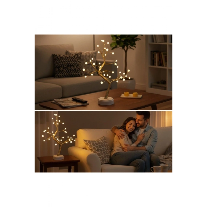 Masaüstü Boncuklu Şarjlı Ağaç Lamba – 3 Kademeli Dokunmatik Işık, Dekoratif LED Masaüstü Ortam Aydın
