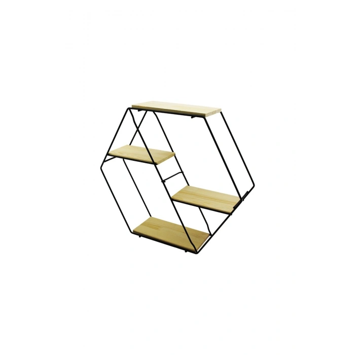 PETEK - 4 KATLI METAL İSKELETLİ - AHŞAP RAFLI DEKORATİF RAF 60 X 14 X 53 Cm (5324)