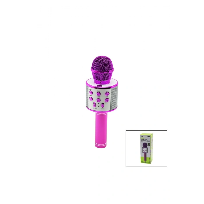 WİRELESS MİKROFON KARAOKE - HOPARLÖR USB ŞARJLI USB - TF - AUX RENKLİ KROM KAPLAMA PİL:800mAh - DC 5