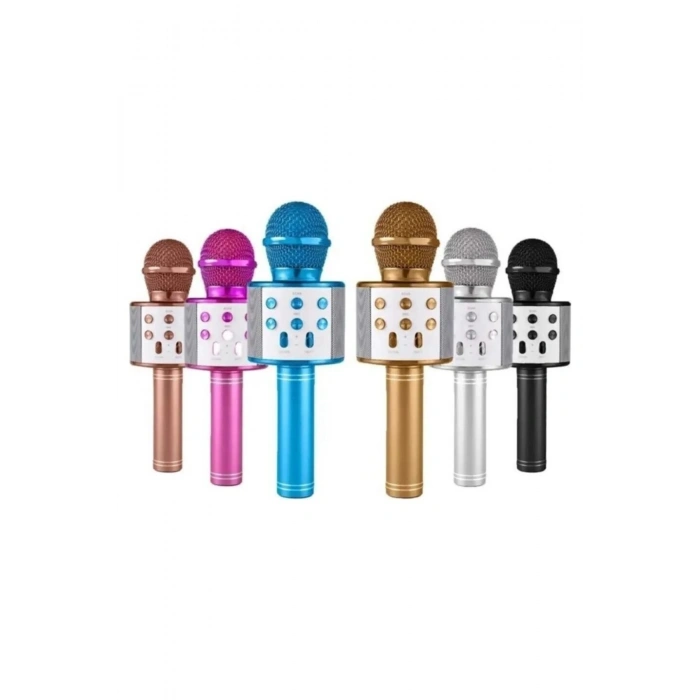 WİRELESS MİKROFON KARAOKE - HOPARLÖR USB ŞARJLI USB - TF - AUX RENKLİ KROM KAPLAMA PİL:800mAh - DC 5