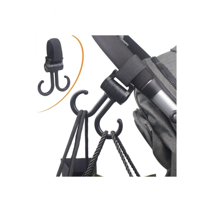 2li Bebek Arabasına Uyumlu Cırtlı Eşya Taşıma Aparatı 360 Derece Dönebilen Plastik Kanca (5324)