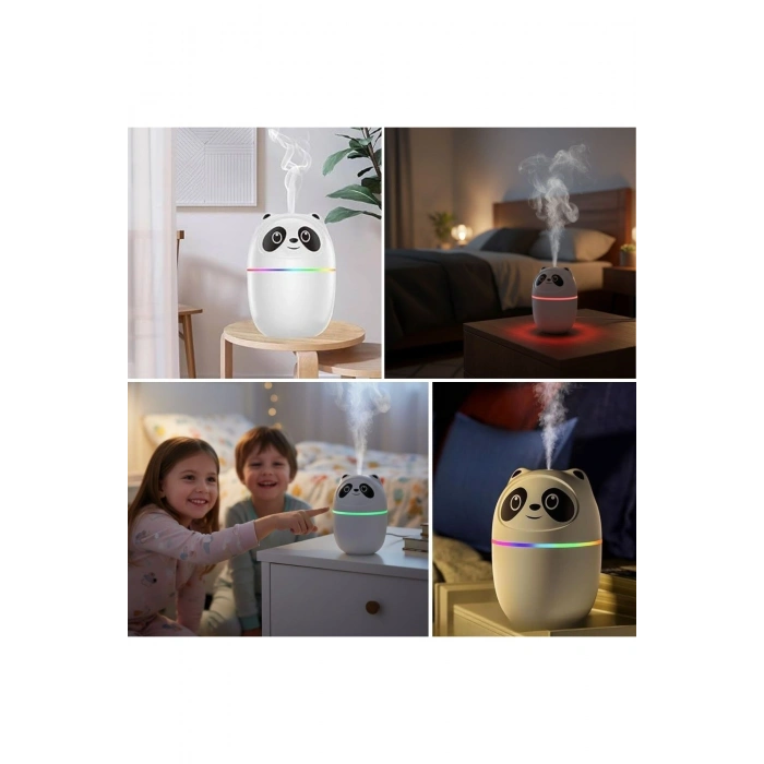 Sevimli Panda Figürlü Hava Nemlendirici – Ultrasonik Soğuk Buhar Makinesi, LED Işıklı Masaüstü Oda N