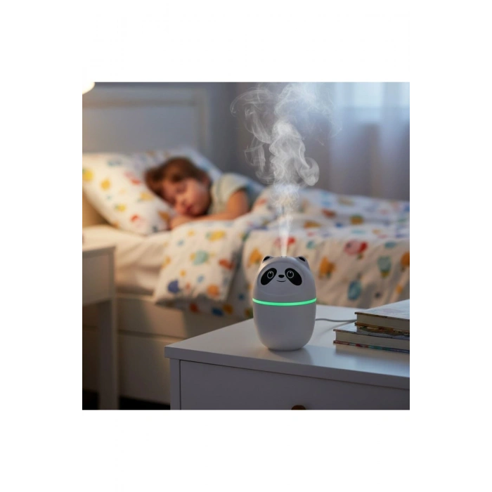Sevimli Panda Figürlü Hava Nemlendirici – Ultrasonik Soğuk Buhar Makinesi, LED Işıklı Masaüstü Oda N