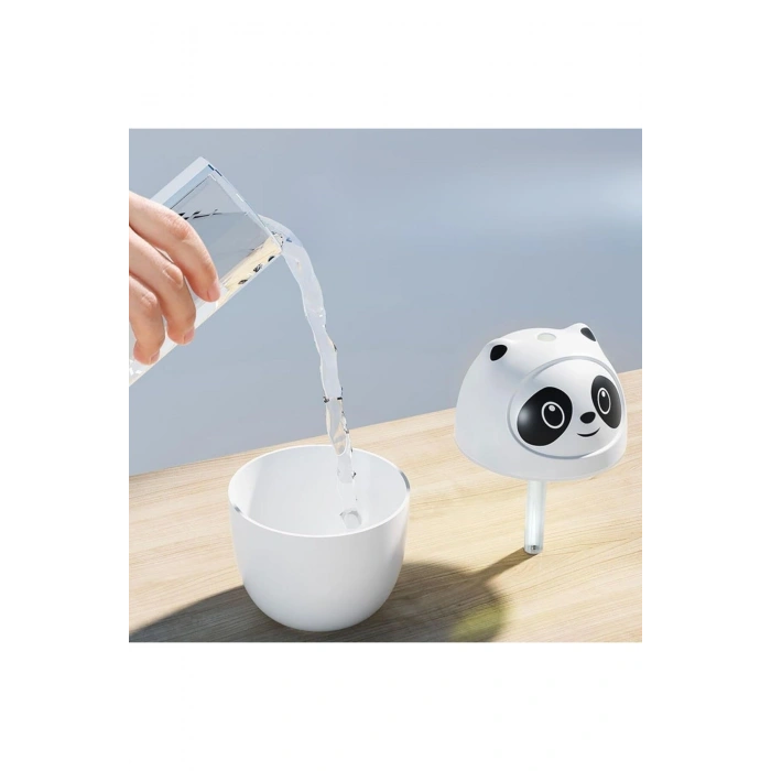 Sevimli Panda Figürlü Hava Nemlendirici – Ultrasonik Soğuk Buhar Makinesi, LED Işıklı Masaüstü Oda N