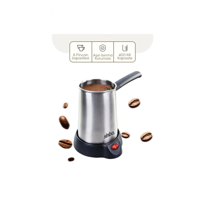 ÇELİK ELEKTRİKLİ CEZVE TÜRK KAHVE MAKİNESİ - 6FİNCAN=400ML ÇİFT YÖNLÜ DÖKME AĞIZ 360 DERECE DÖNEBİLE