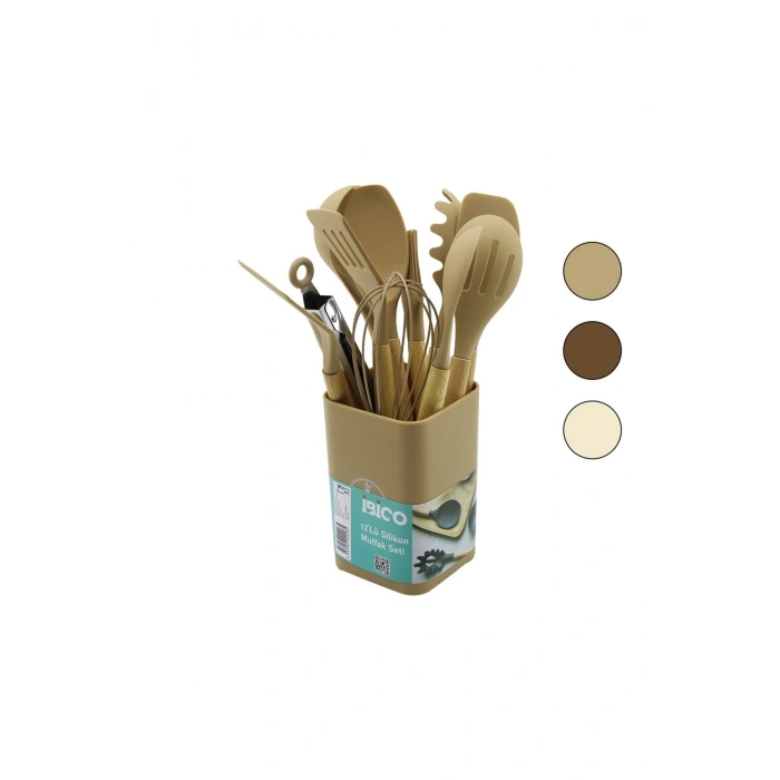 11PCS+KOVA SİLİKON MUTFAK SETİ BAMBU SAP 3-KAŞIK- 3-SPATULA- 1-KEVGİR- 1-KEPÇE- 1-MAŞA- 1-ÇRPC- 1-FR