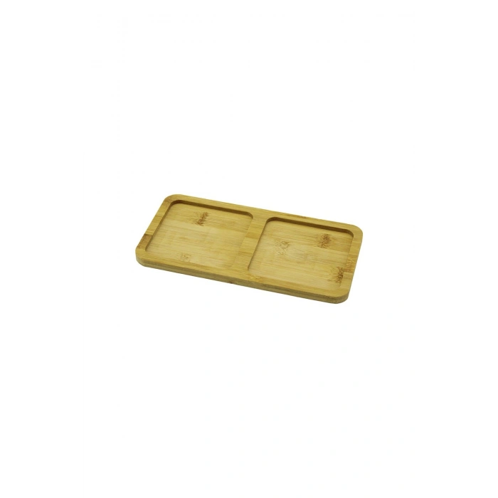 2 BÖLMELİ DİKDÖRTGEN AHŞAP BAMBU YAĞDANLIK ALTLIK MİNİ TEPSİ 20X10X0.8CM (5324)