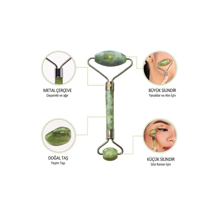 2li Set Çift Taraflı Cilt Temizleme Fırçası ve Yeşim Taşı Çift Taraflı Cilt Masaj Aleti (5324)